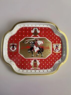 Vintage Japanese Red Black And Gold Tin Tray / Platter